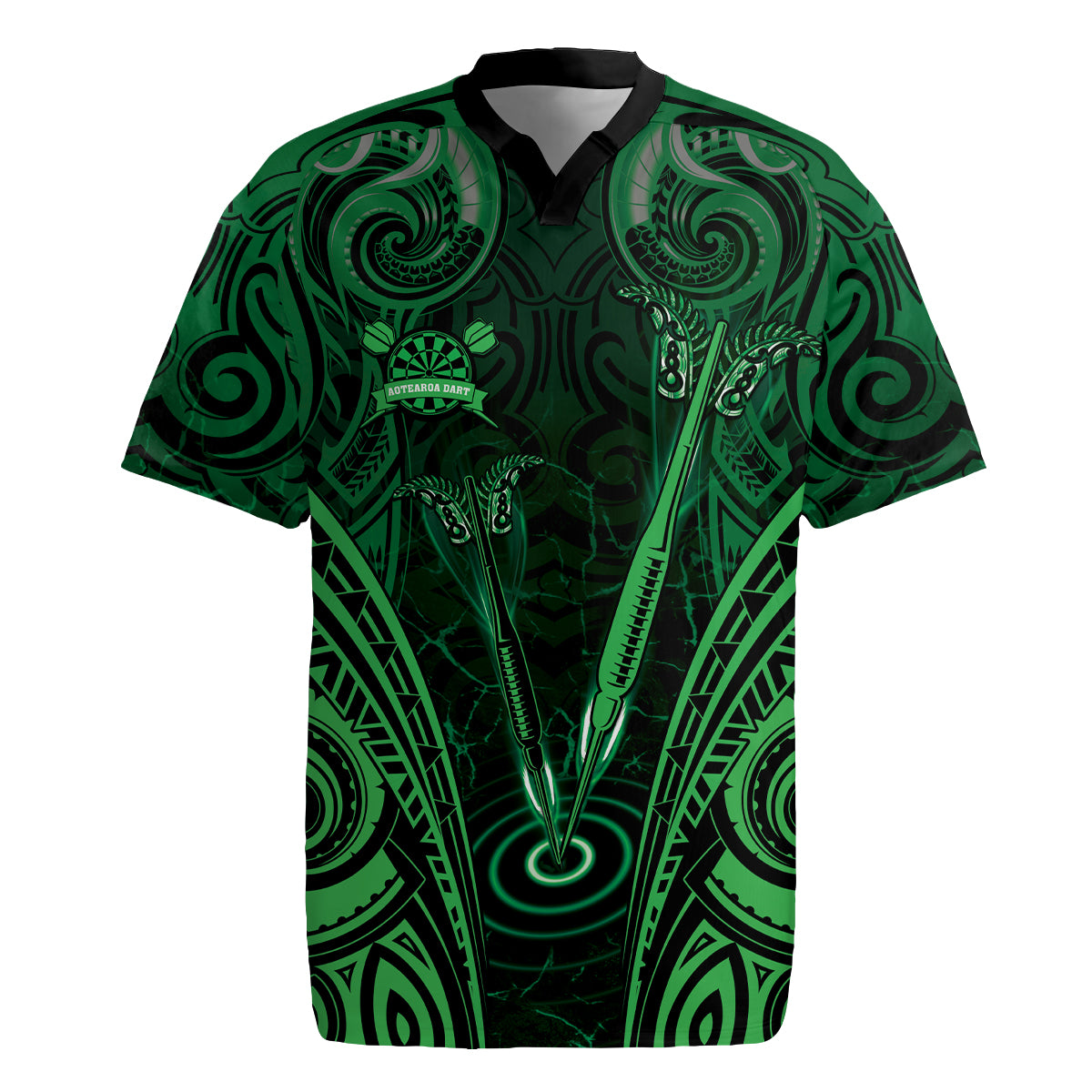 Personalised New Zealand Darts Rugby Jersey Green Dart Board Maori Pattern