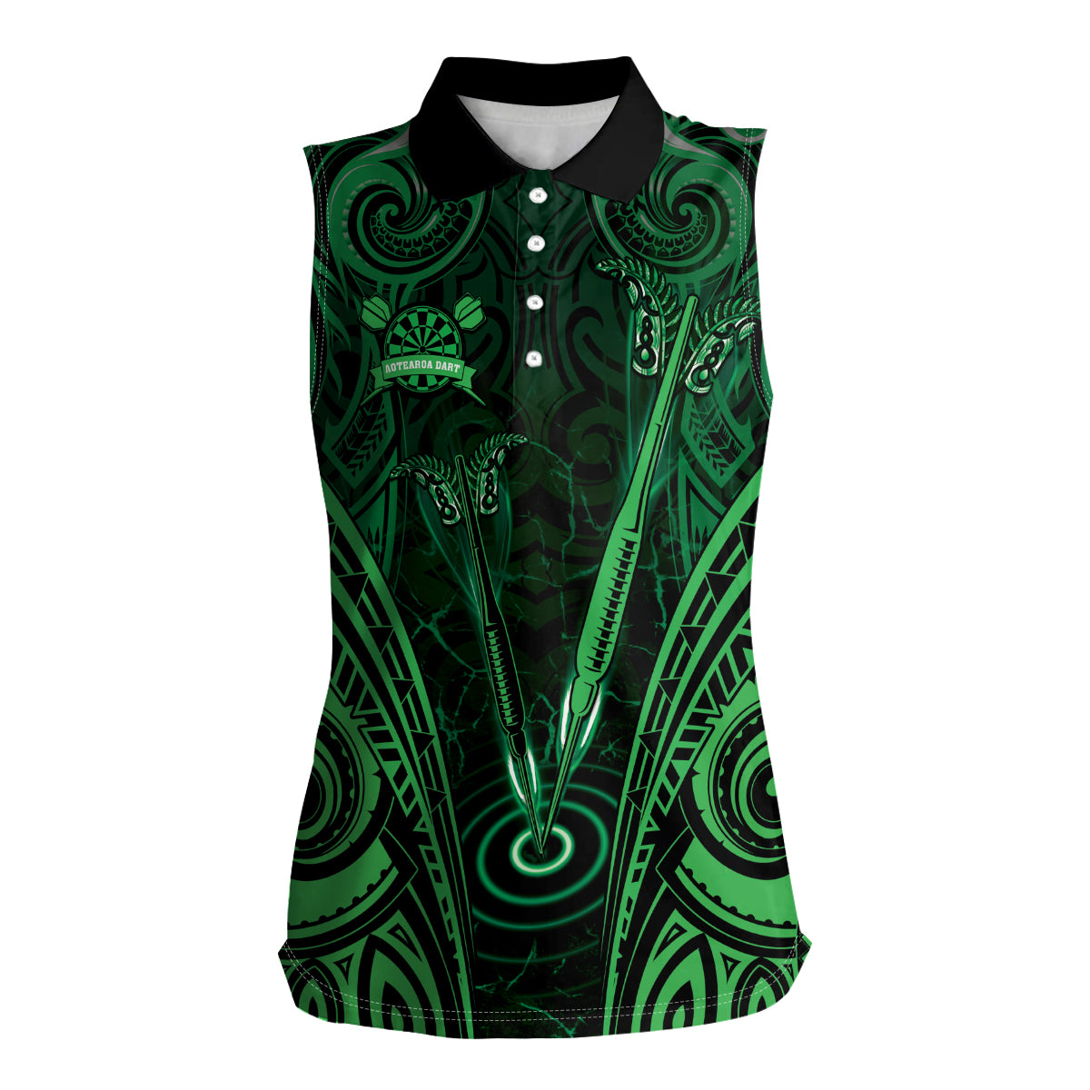 Personalised New Zealand Darts Women Sleeveless Polo Shirt Green Dart Board Maori Pattern