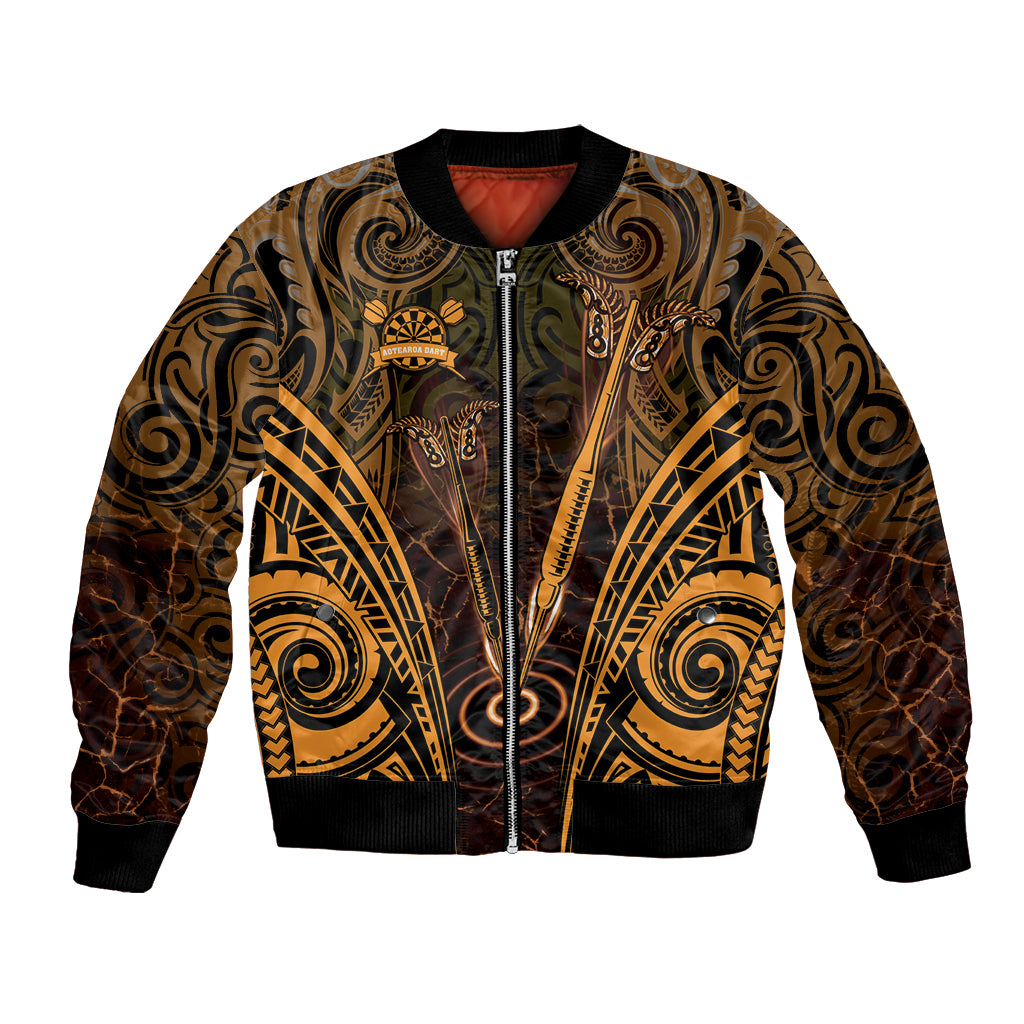 Personalised New Zealand Darts Bomber Jacket Gold Dart Board Maori Pattern