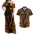 Personalised New Zealand Darts Couples Matching Off Shoulder Maxi Dress and Hawaiian Shirt Gold Dart Board Maori Pattern