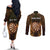 Personalised New Zealand Darts Couples Matching Off The Shoulder Long Sleeve Dress and Long Sleeve Button Shirt Gold Dart Board Maori Pattern