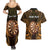 Personalised New Zealand Darts Couples Matching Summer Maxi Dress and Hawaiian Shirt Gold Dart Board Maori Pattern