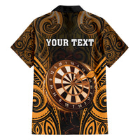 Personalised New Zealand Darts Family Matching Long Sleeve Bodycon Dress and Hawaiian Shirt Gold Dart Board Maori Pattern