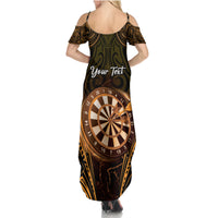 Personalised New Zealand Darts Family Matching Summer Maxi Dress and Hawaiian Shirt Gold Dart Board Maori Pattern