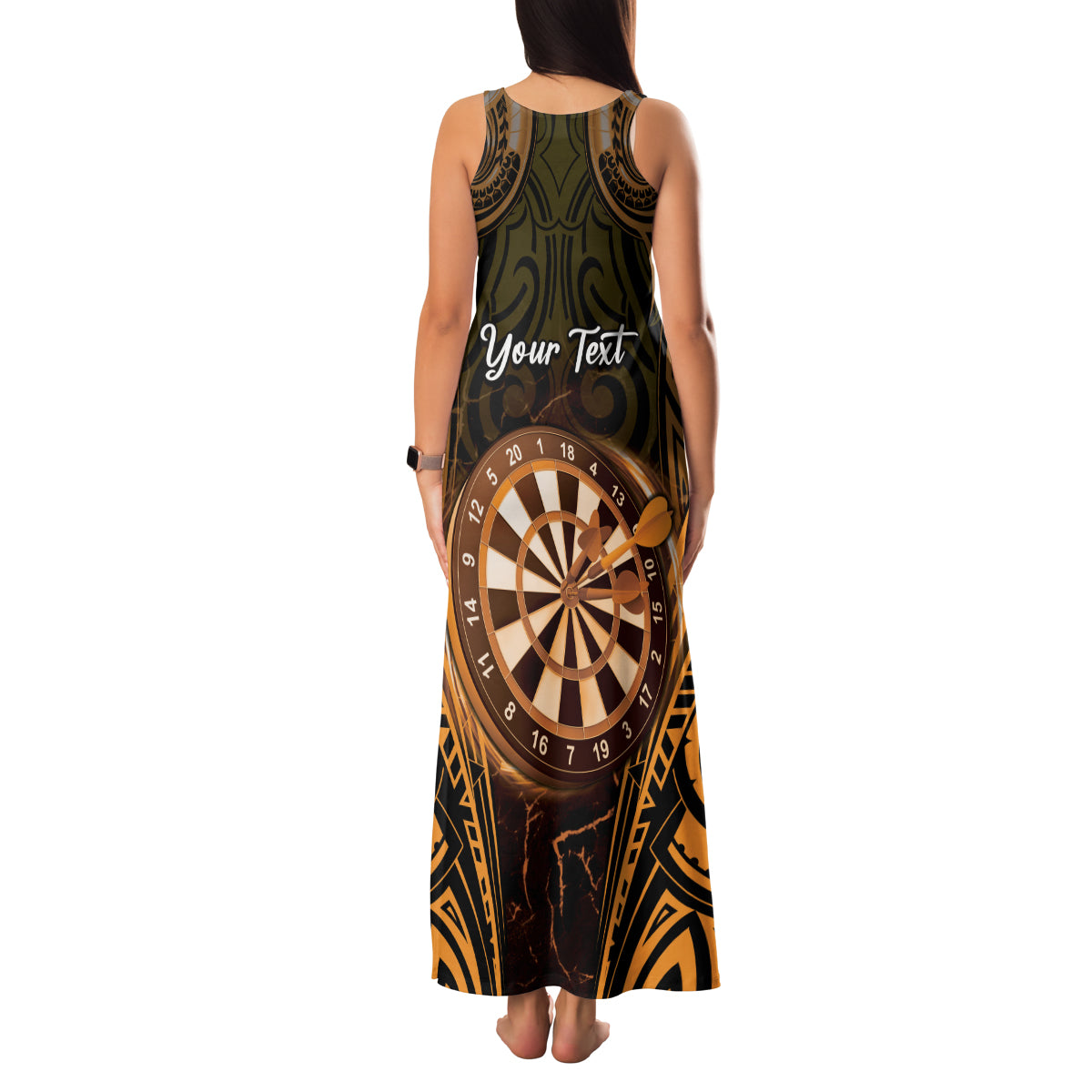 Personalised New Zealand Darts Family Matching Tank Maxi Dress and Hawaiian Shirt Gold Dart Board Maori Pattern