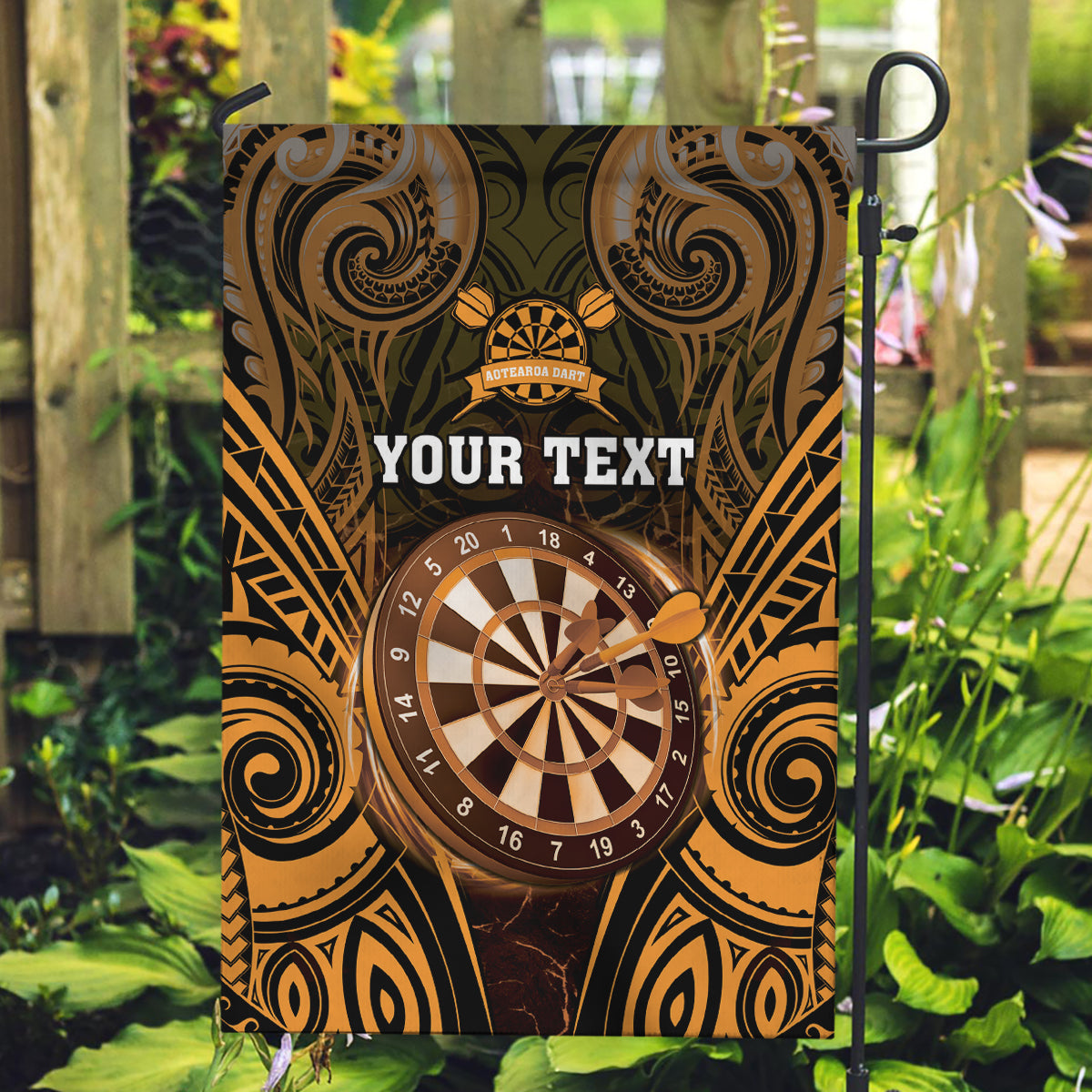 Personalised New Zealand Darts Garden Flag Gold Dart Board Maori Pattern