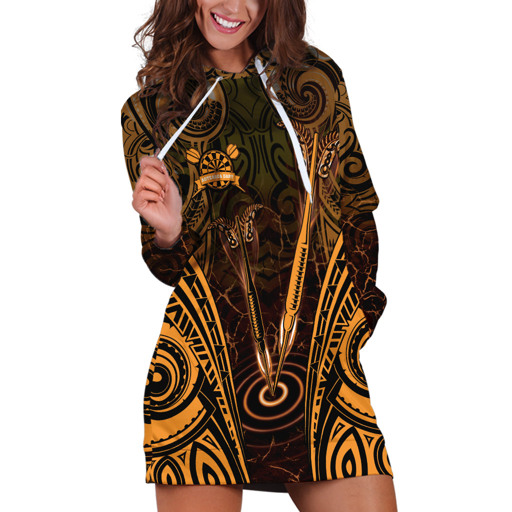 Personalised New Zealand Darts Hoodie Dress Gold Dart Board Maori Pattern