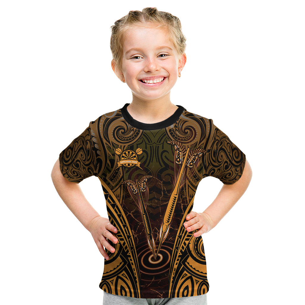 Personalised New Zealand Darts Kid T Shirt Gold Dart Board Maori Pattern