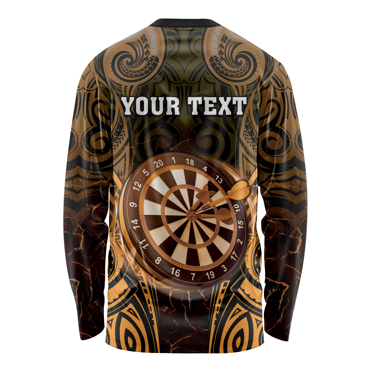 Personalised New Zealand Darts Long Sleeve Shirt Gold Dart Board Maori Pattern