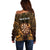 Personalised New Zealand Darts Off Shoulder Sweater Gold Dart Board Maori Pattern