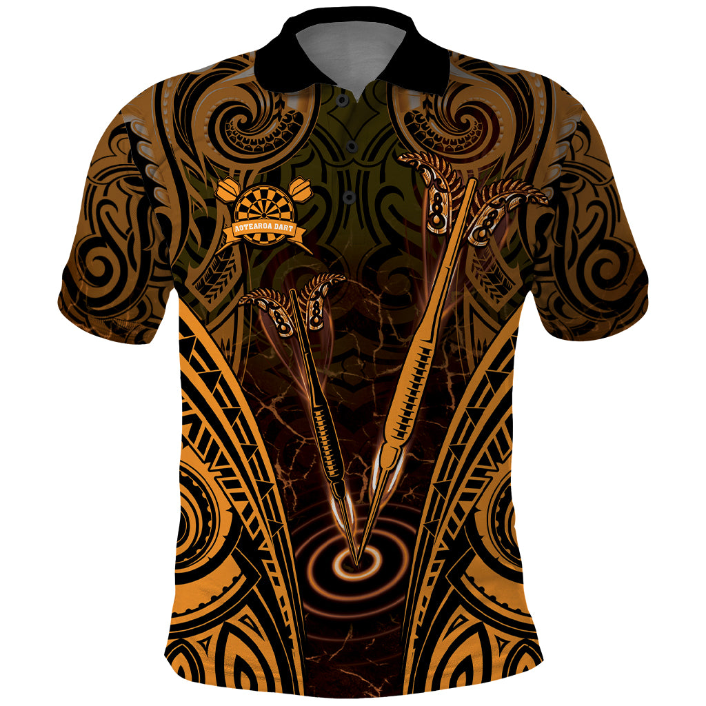 Personalised New Zealand Darts Polo Shirt Gold Dart Board Maori Pattern