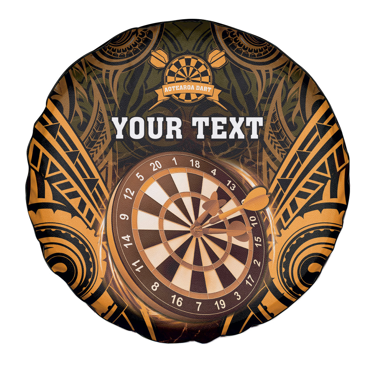 Personalised New Zealand Darts Spare Tire Cover Gold Dart Board Maori Pattern