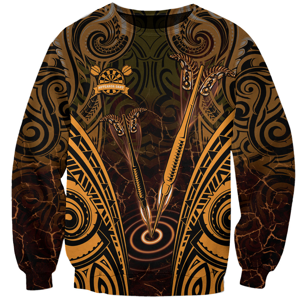 Personalised New Zealand Darts Sweatshirt Gold Dart Board Maori Pattern