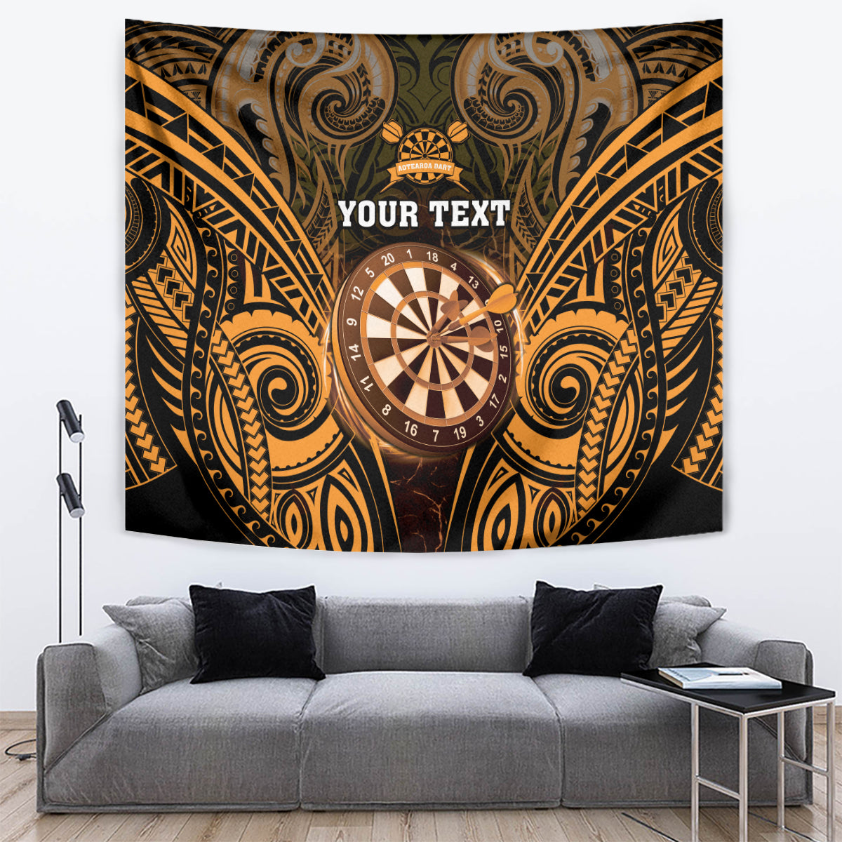 Personalised New Zealand Darts Tapestry Gold Dart Board Maori Pattern