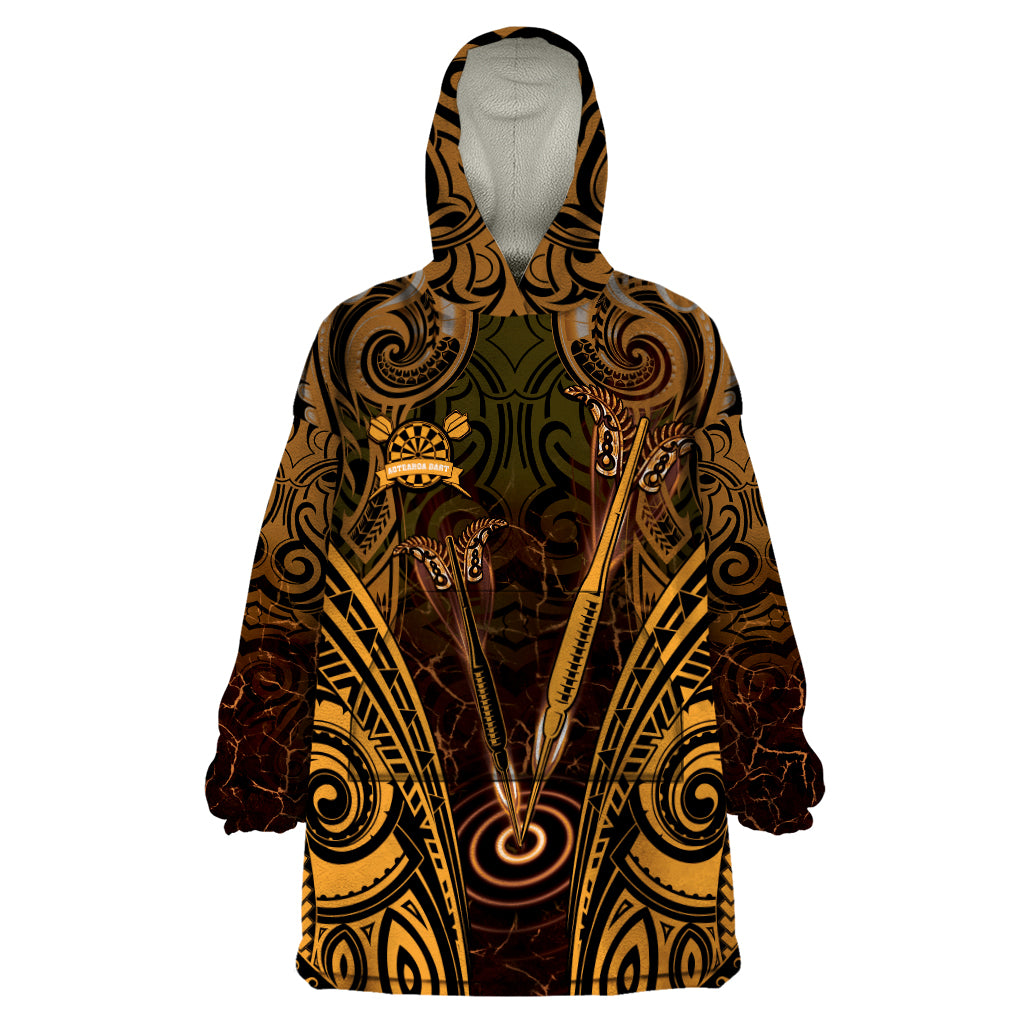 Personalised New Zealand Darts Wearable Blanket Hoodie Gold Dart Board Maori Pattern