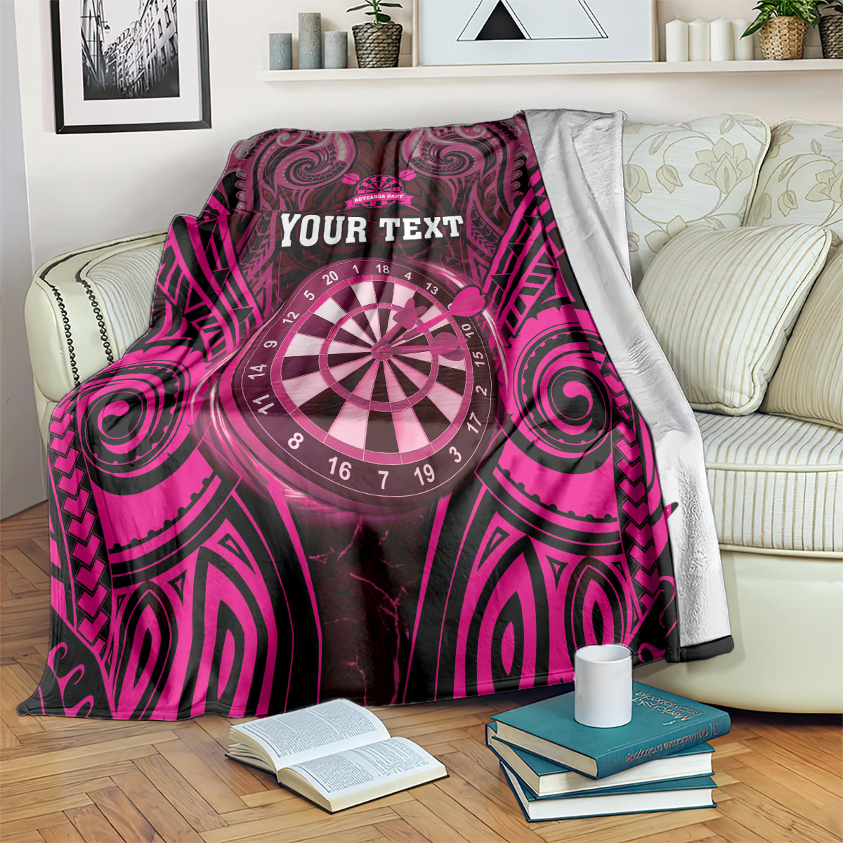 Personalised New Zealand Darts Blanket Pink Dart Board Maori Pattern