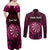 Personalised New Zealand Darts Couples Matching Off Shoulder Maxi Dress and Long Sleeve Button Shirt Pink Dart Board Maori Pattern