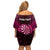 Personalised New Zealand Darts Family Matching Off Shoulder Short Dress and Hawaiian Shirt Pink Dart Board Maori Pattern