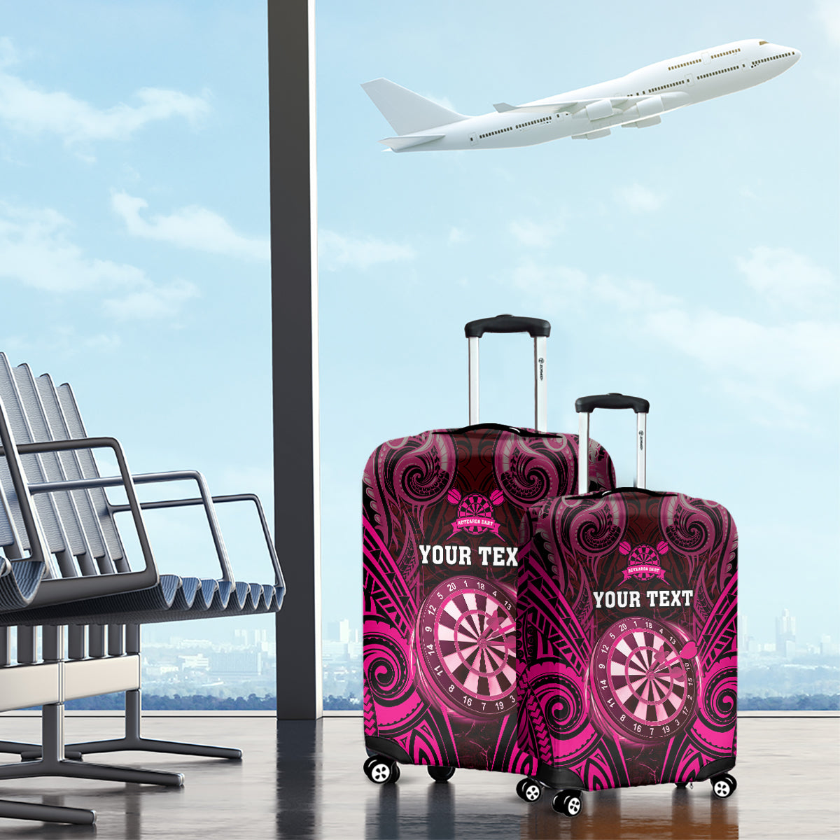 Personalised New Zealand Darts Luggage Cover Pink Dart Board Maori Pattern