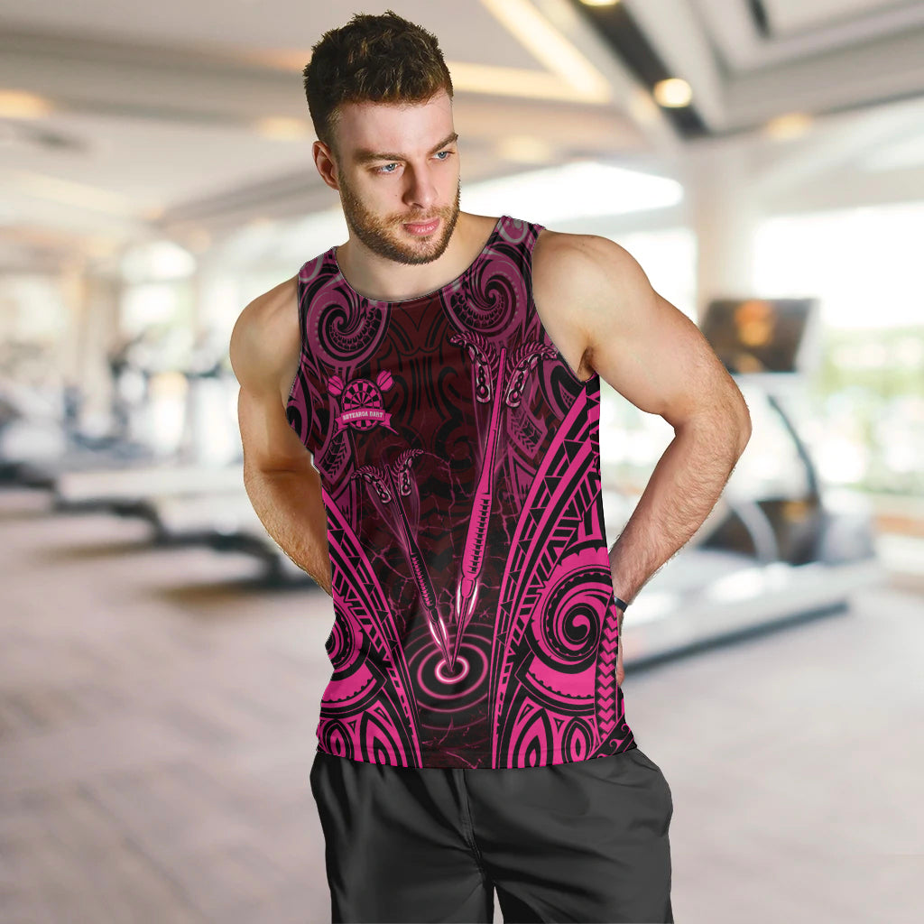 Personalised New Zealand Darts Men Tank Top Pink Dart Board Maori Pattern