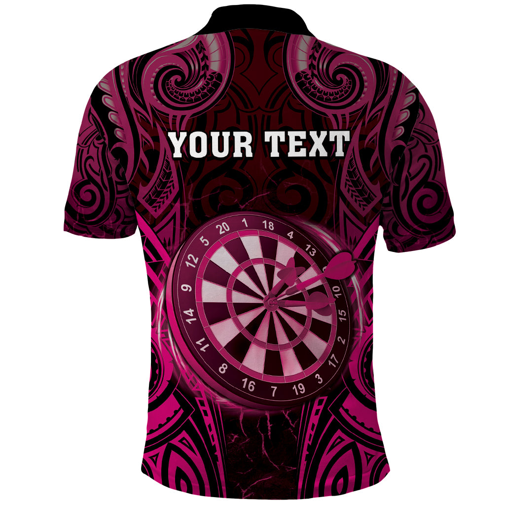 Personalised New Zealand Darts Polo Shirt Pink Dart Board Maori Pattern