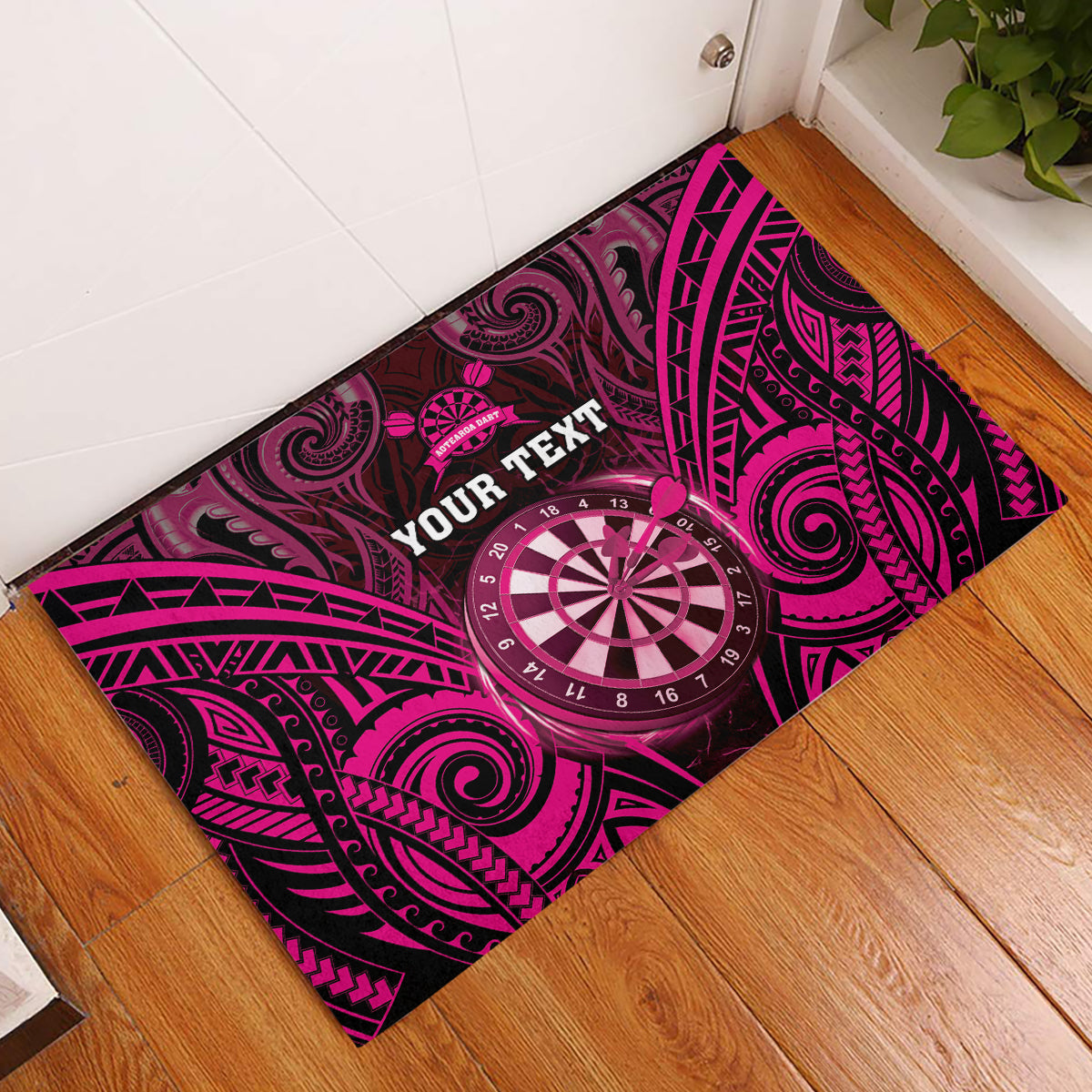 Personalised New Zealand Darts Rubber Doormat Pink Dart Board Maori Pattern