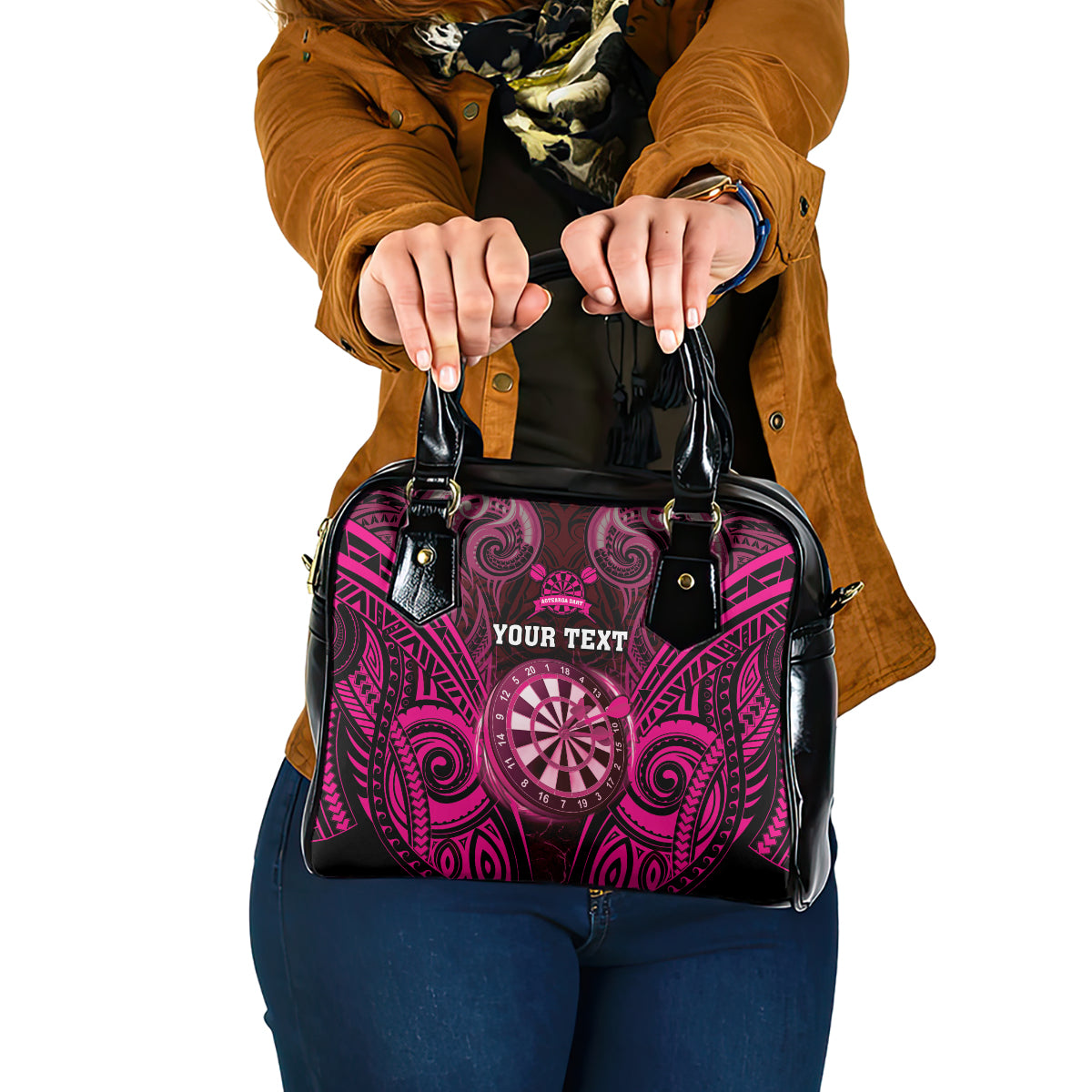 Personalised New Zealand Darts Shoulder Handbag Pink Dart Board Maori Pattern