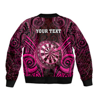 Personalised New Zealand Darts Sleeve Zip Bomber Jacket Pink Dart Board Maori Pattern