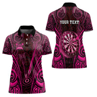 Personalised New Zealand Darts Women Polo Shirt Pink Dart Board Maori Pattern