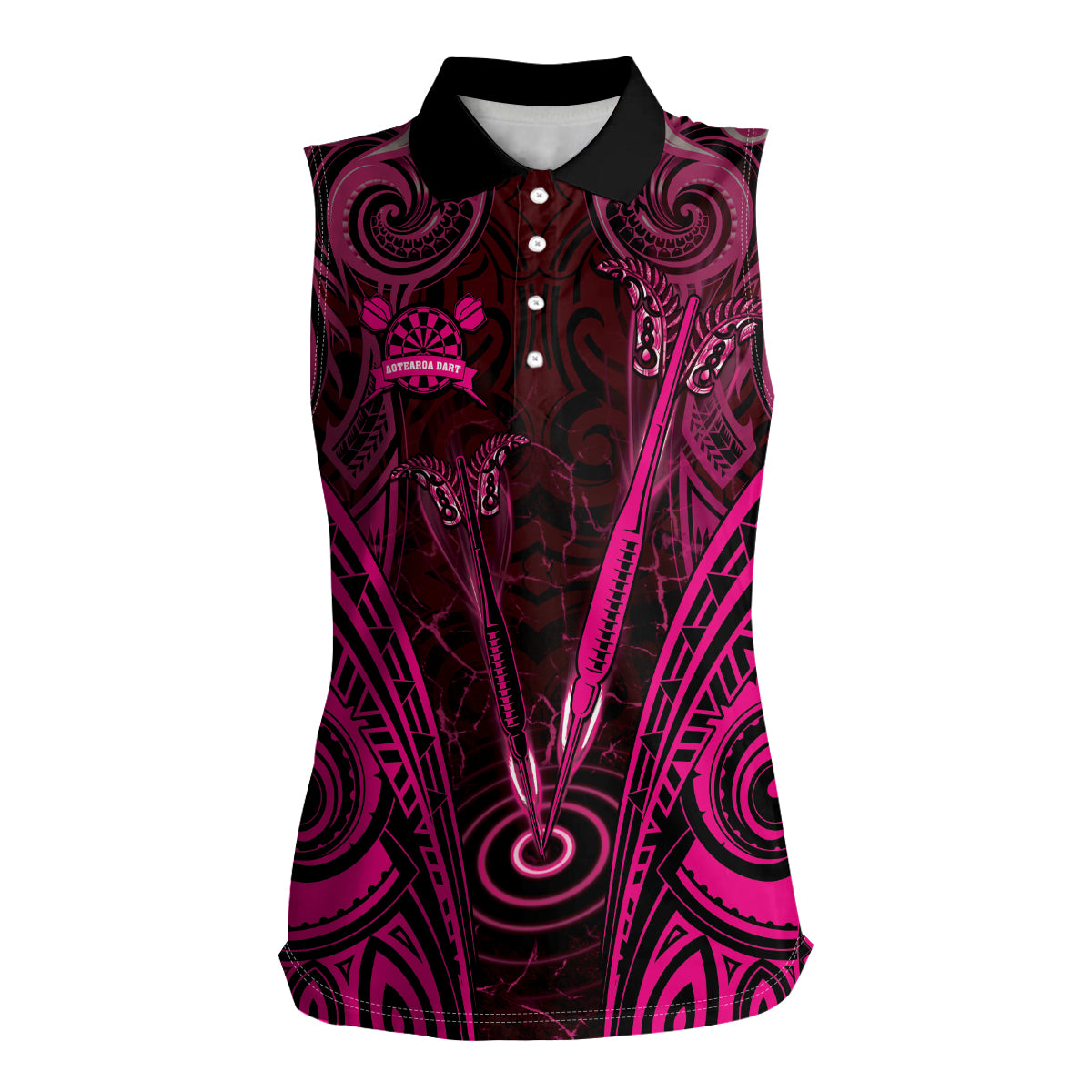 Personalised New Zealand Darts Women Sleeveless Polo Shirt Pink Dart Board Maori Pattern