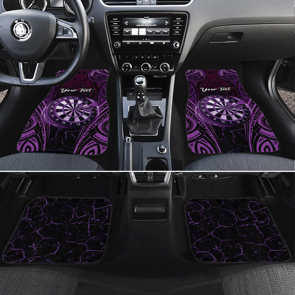 Personalised New Zealand Darts Car Mats Purple Dart Board Maori Pattern