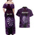 Personalised New Zealand Darts Couples Matching Off Shoulder Maxi Dress and Hawaiian Shirt Purple Dart Board Maori Pattern