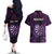 Personalised New Zealand Darts Couples Matching Off The Shoulder Long Sleeve Dress and Hawaiian Shirt Purple Dart Board Maori Pattern