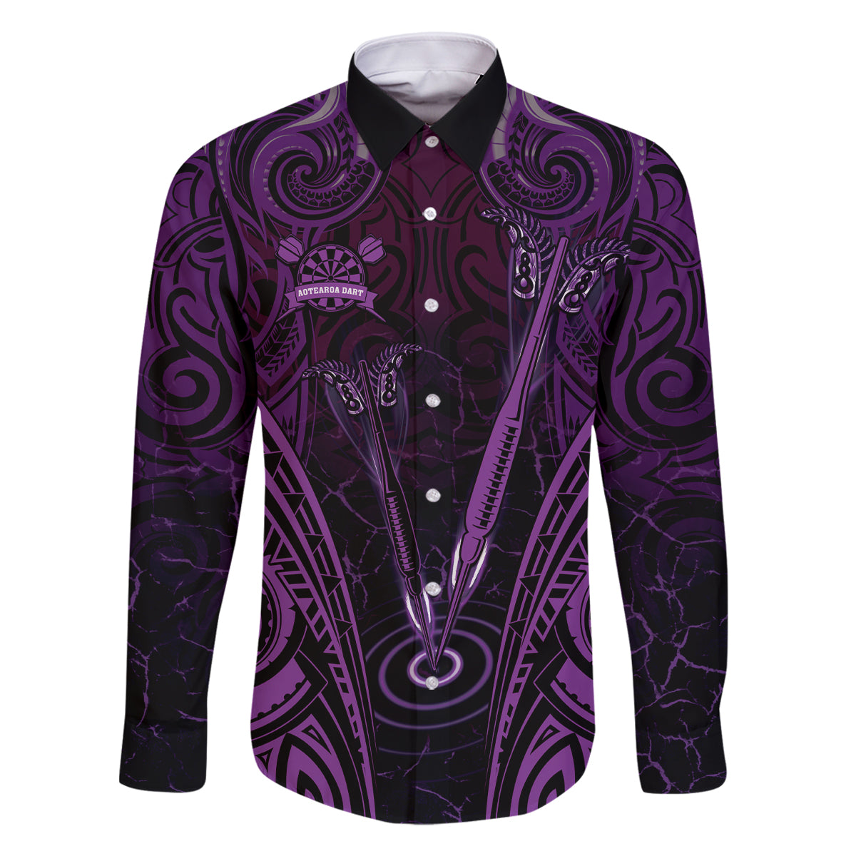 Personalised New Zealand Darts Family Matching Off Shoulder Short Dress and Hawaiian Shirt Purple Dart Board Maori Pattern