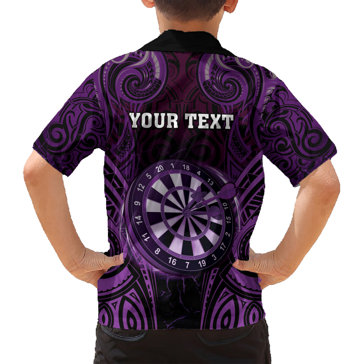 Personalised New Zealand Darts Kid Hawaiian Shirt Purple Dart Board Maori Pattern