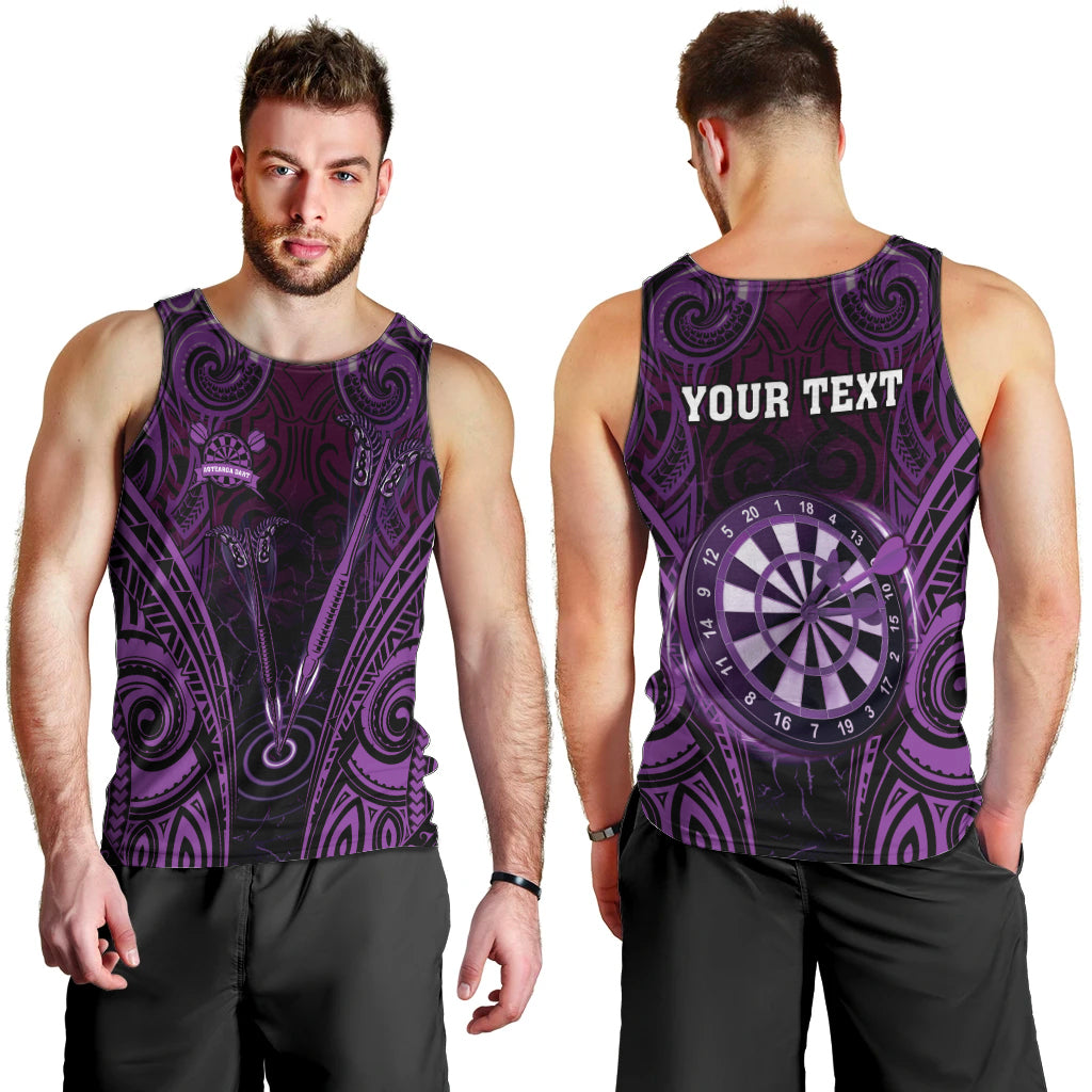 Personalised New Zealand Darts Men Tank Top Purple Dart Board Maori Pattern