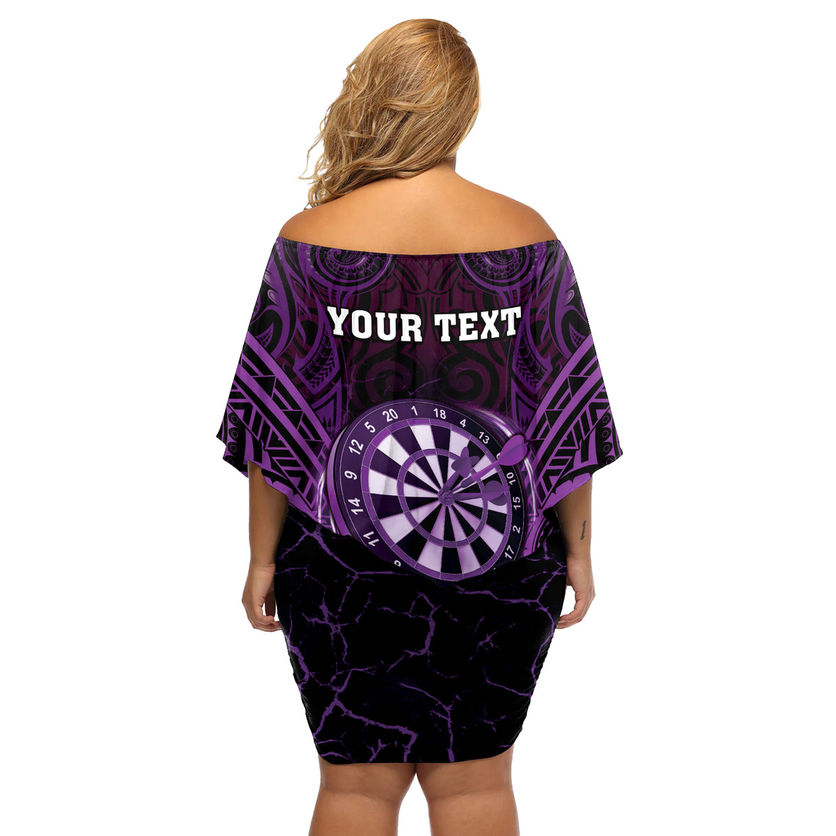 Personalised New Zealand Darts Off Shoulder Short Dress Purple Dart Board Maori Pattern