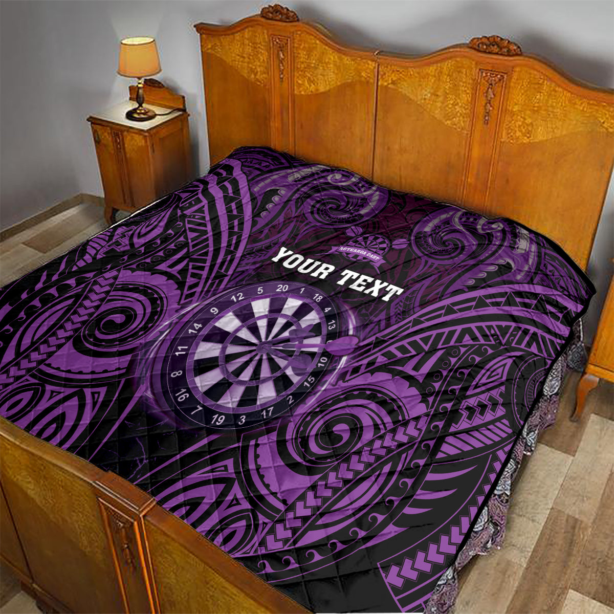 Personalised New Zealand Darts Quilt Purple Dart Board Maori Pattern