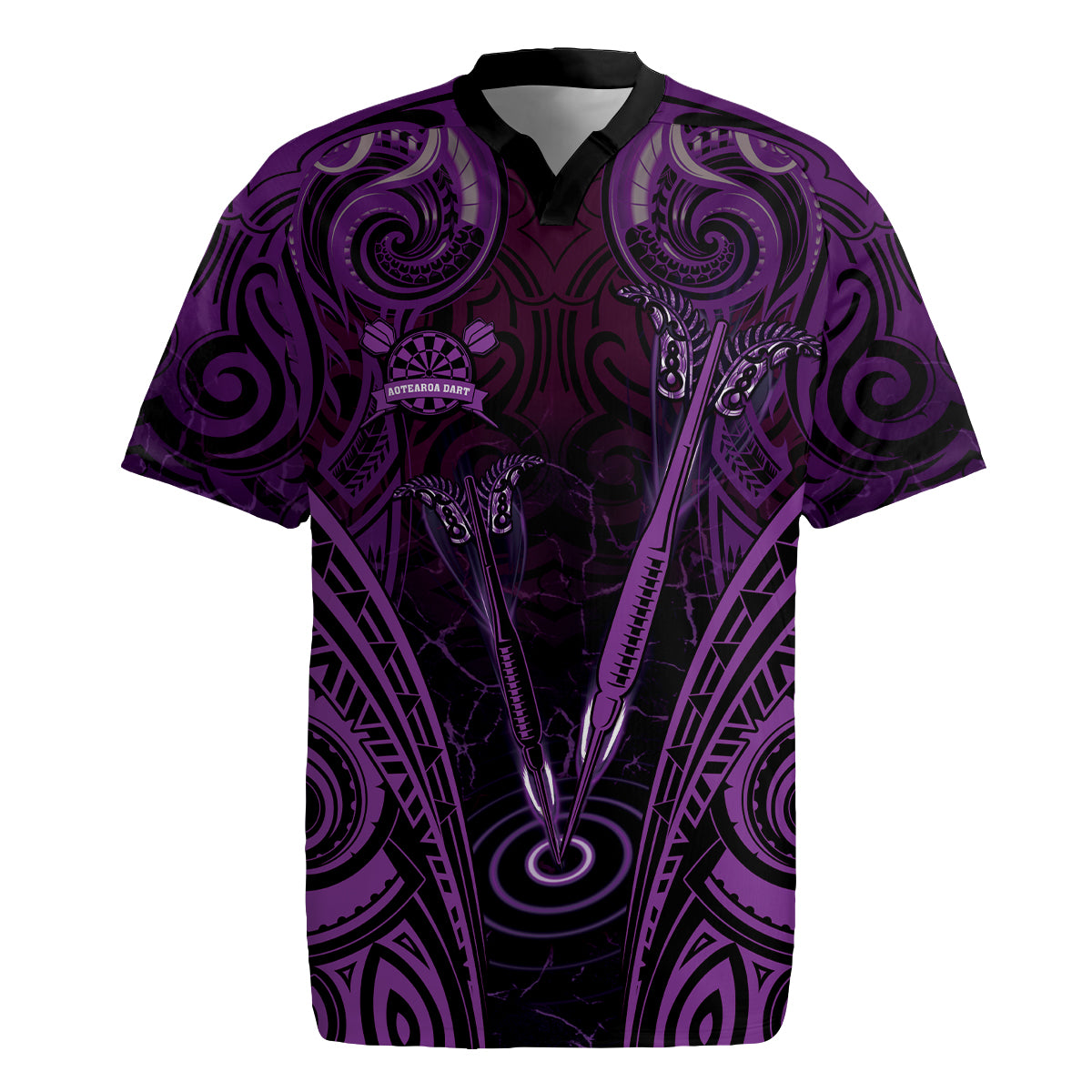 Personalised New Zealand Darts Rugby Jersey Purple Dart Board Maori Pattern