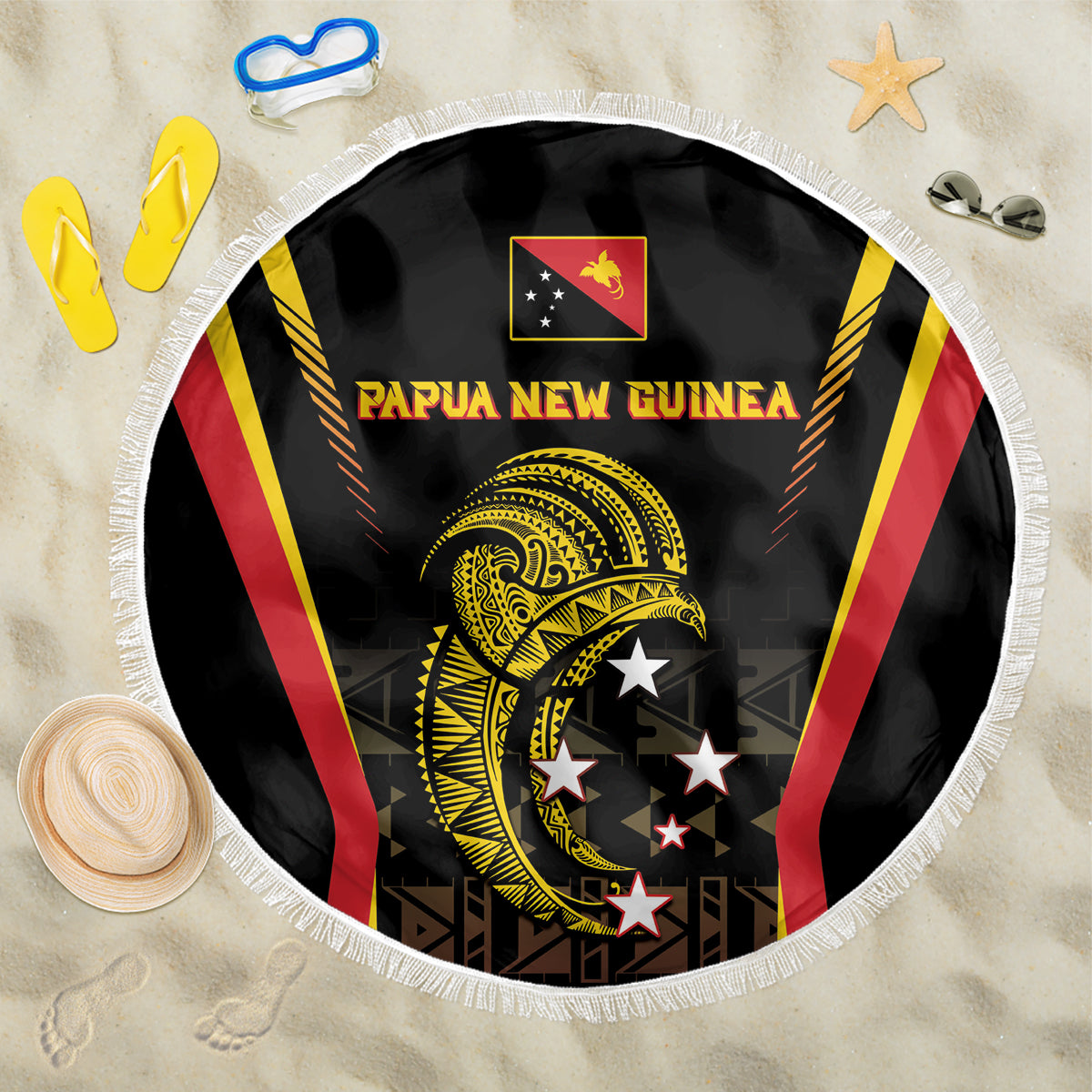 Papua New Guinea Cricket Beach Blanket 2024 World Cup LT05 One Size 150cm Black - Polynesian Pride