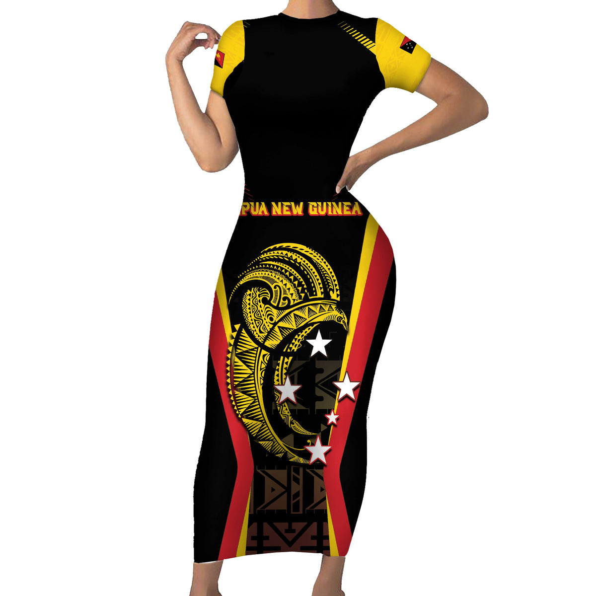 Custom Papua New Guinea Cricket Family Matching Short Sleeve Bodycon Dress and Hawaiian Shirt 2024 World Cup
