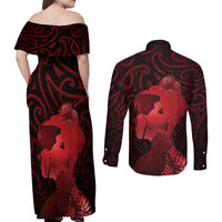 Aotearoa Mana Wahine Couples Matching Off Shoulder Maxi Dress and Long Sleeve Button Shirt The Spiritual Power Of Women LT05 - Polynesian Pride