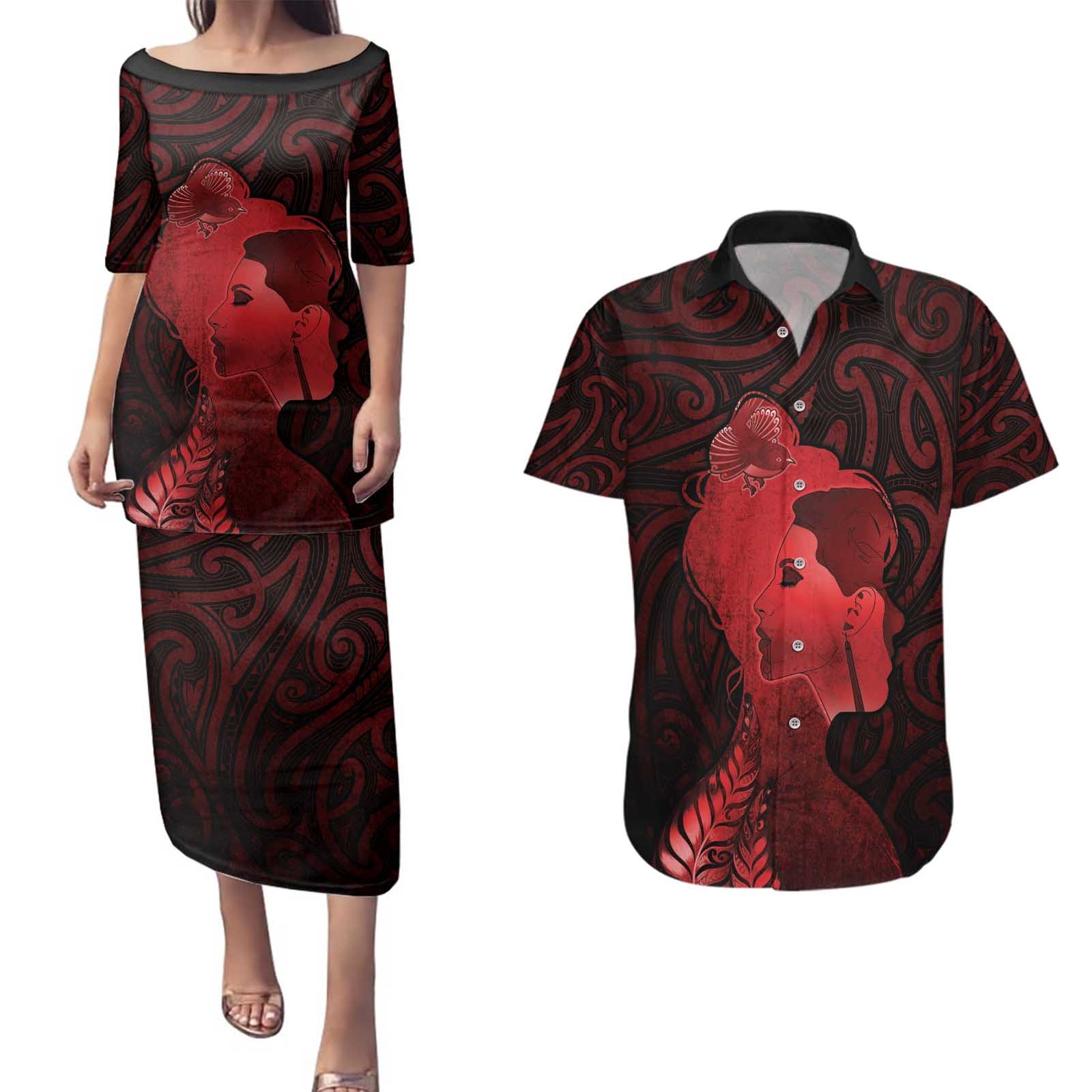 Aotearoa Mana Wahine Couples Matching Puletasi and Hawaiian Shirt The Spiritual Power Of Women LT05 Red - Polynesian Pride