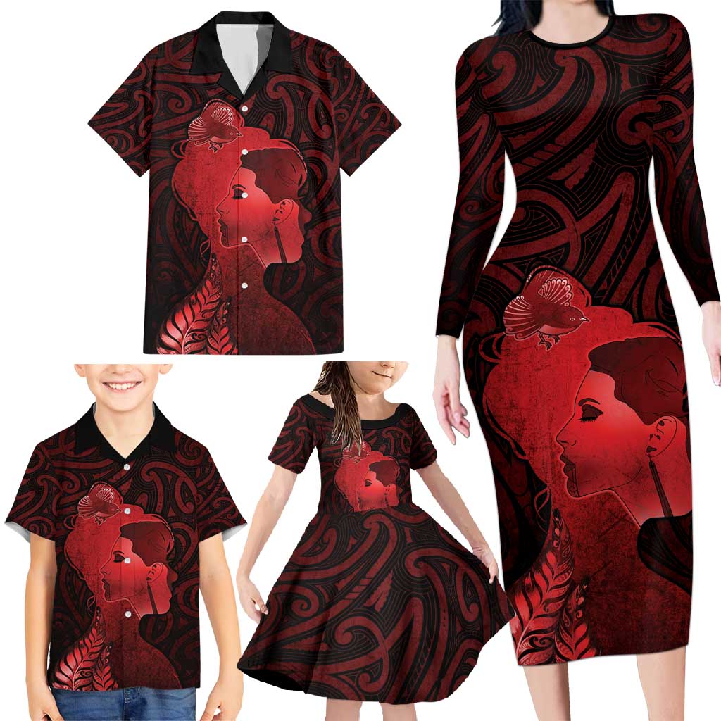 Aotearoa Mana Wahine Family Matching Long Sleeve Bodycon Dress and Hawaiian Shirt The Spiritual Power Of Women LT05 - Polynesian Pride