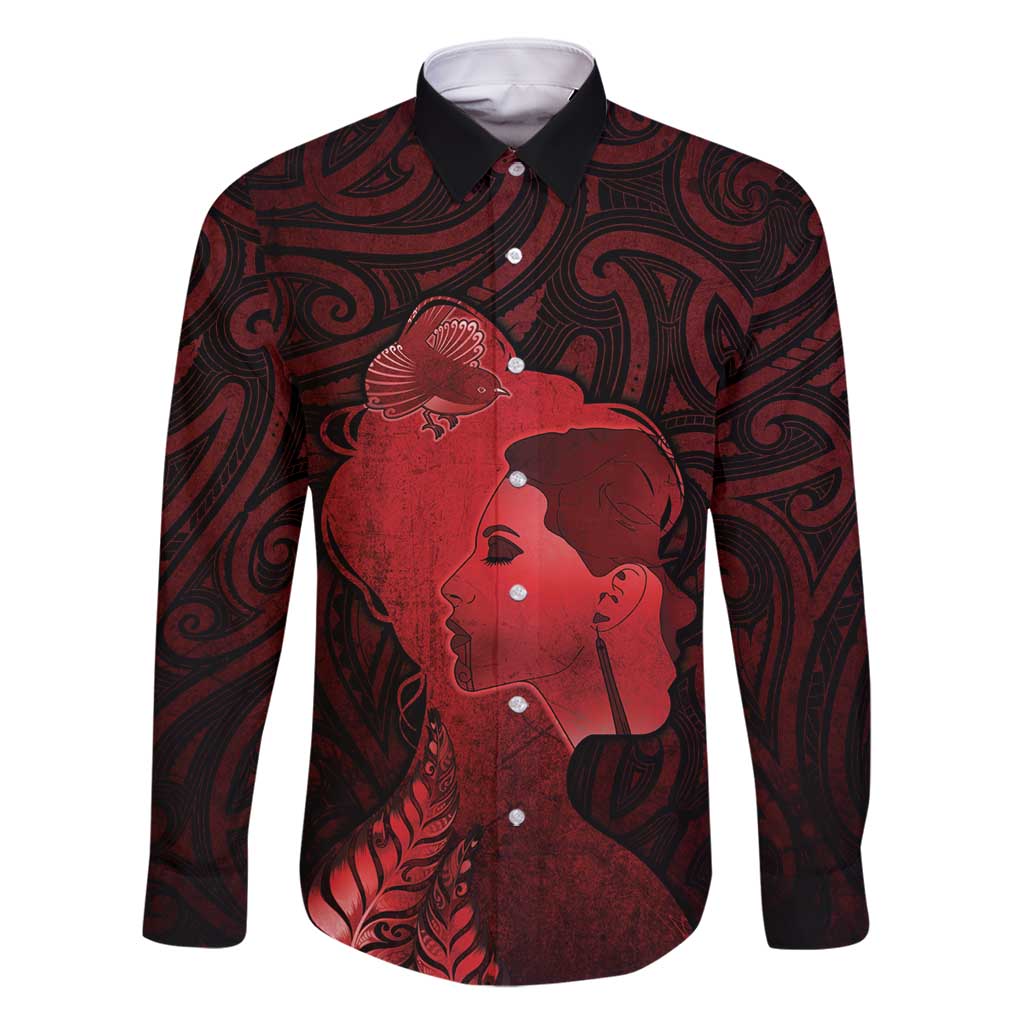 Aotearoa Mana Wahine Family Matching Mermaid Dress and Hawaiian Shirt The Spiritual Power Of Women LT05 Dad's Shirt - Long Sleeve Red - Polynesian Pride