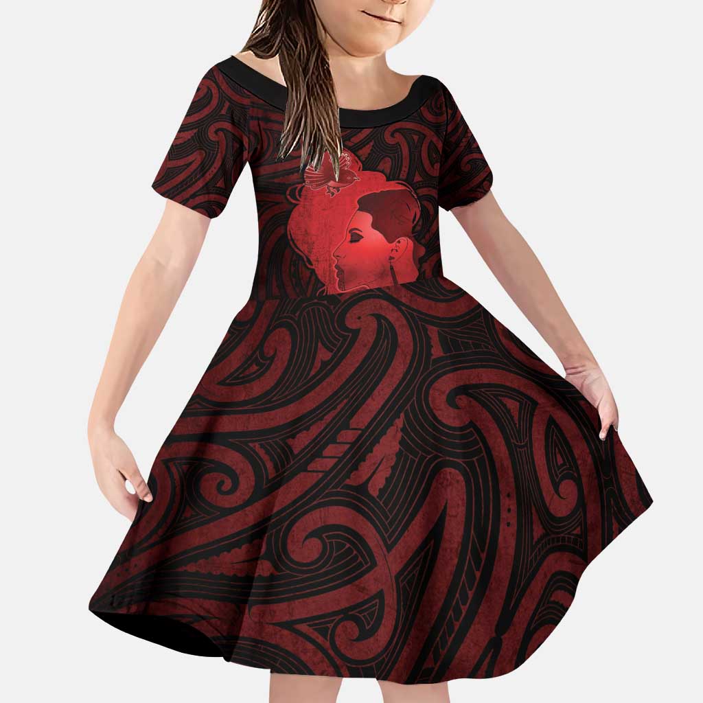 Aotearoa Mana Wahine Family Matching Puletasi and Hawaiian Shirt The Spiritual Power Of Women LT05 Daughter's Dress Red - Polynesian Pride