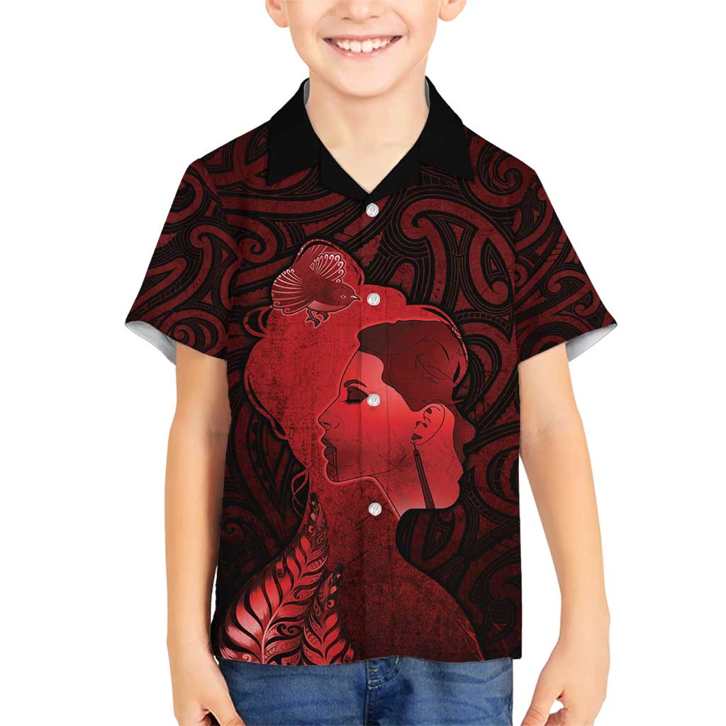 Aotearoa Mana Wahine Family Matching Puletasi and Hawaiian Shirt The Spiritual Power Of Women LT05 Son's Shirt Red - Polynesian Pride