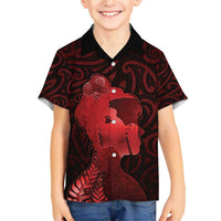 Aotearoa Mana Wahine Family Matching Short Sleeve Bodycon Dress and Hawaiian Shirt The Spiritual Power Of Women LT05 Son's Shirt Red - Polynesian Pride