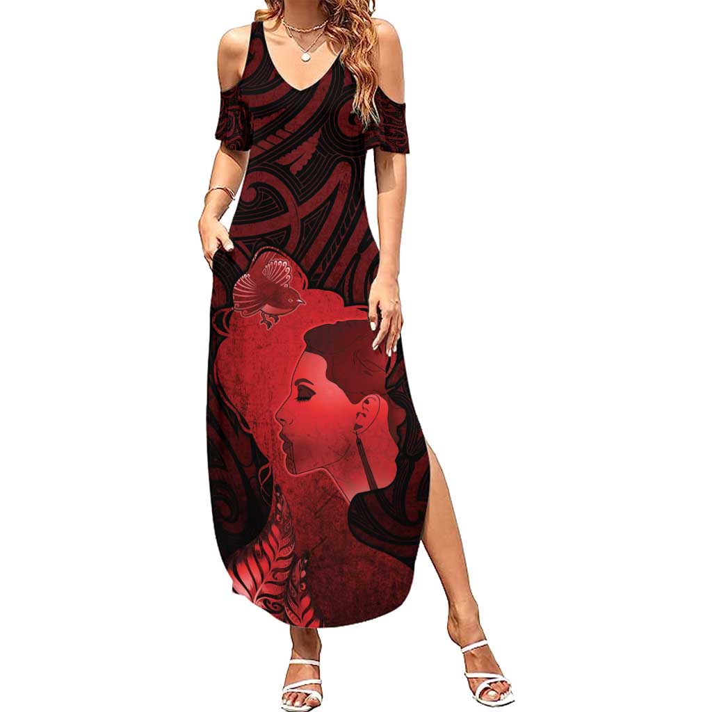 Aotearoa Mana Wahine Family Matching Summer Maxi Dress and Hawaiian Shirt The Spiritual Power Of Women LT05 Mom's Dress Red - Polynesian Pride