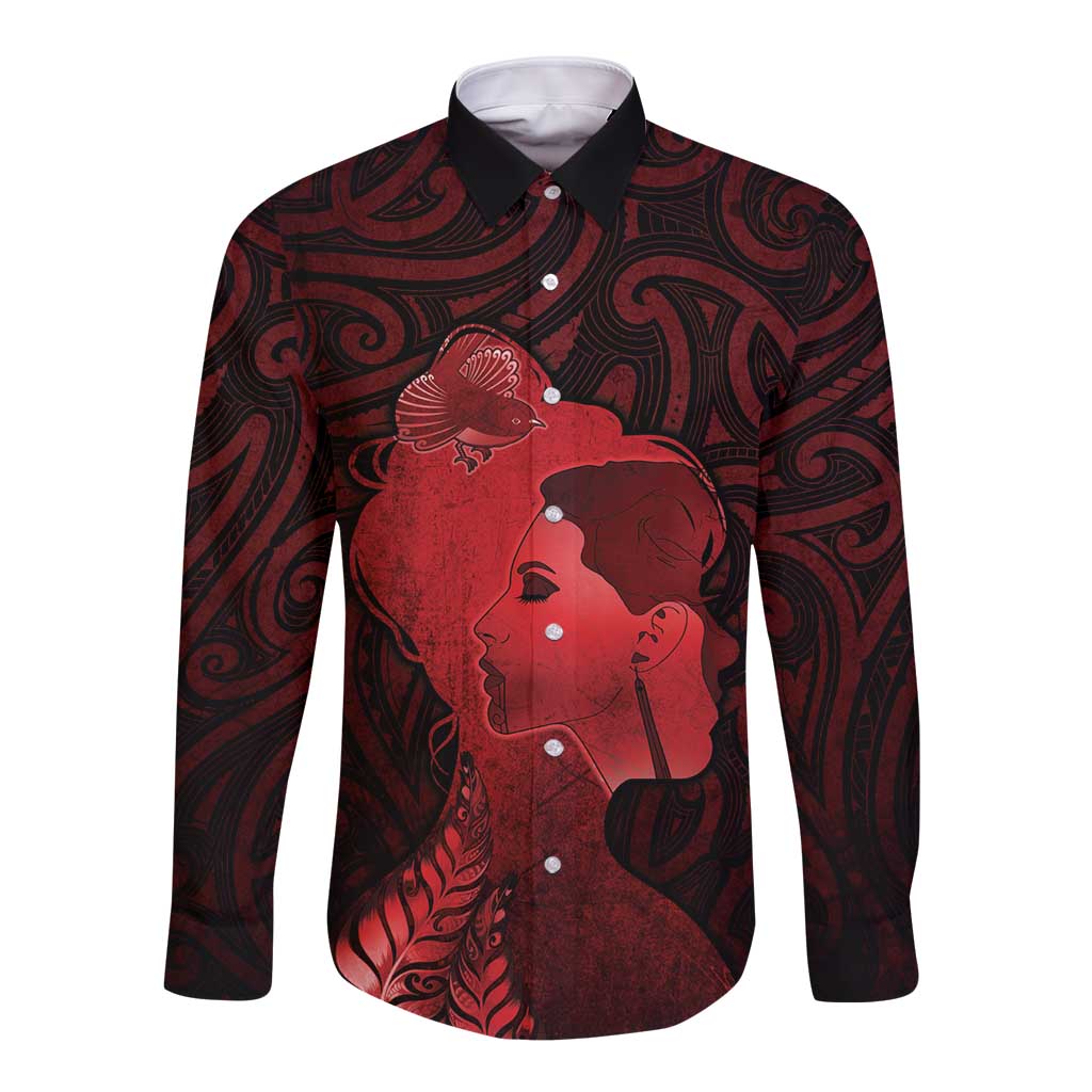 Aotearoa Mana Wahine Long Sleeve Button Shirt The Spiritual Power Of Women LT05 Unisex Red - Polynesian Pride